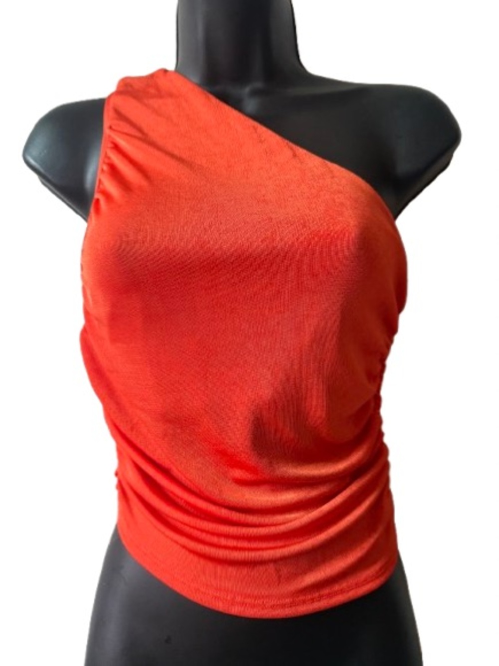 One-Shoulder Orange Ruched Women's Blouse